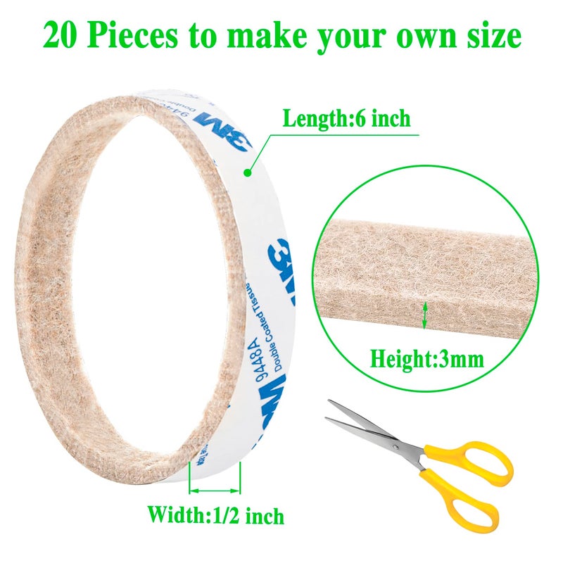 PremiFix Furniture Felt Pads Strips 20pcs Pack 1/2 x 6 Inches Self Adhesive Beige Furniture Pads Anti Scratch Felt Pads Heavy Duty 3mm Floor Protector for Chair Feet for Hardwood Floor - Image 5